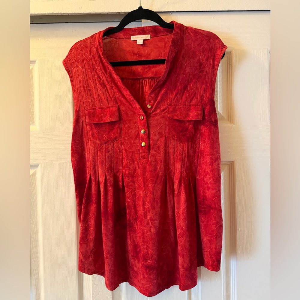 Westport Red Cap Sleeve Button-Front Tunic